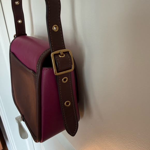 Coach Two-Tone Magenta and Brown Leather Crossbody - Picture 5 of 8
